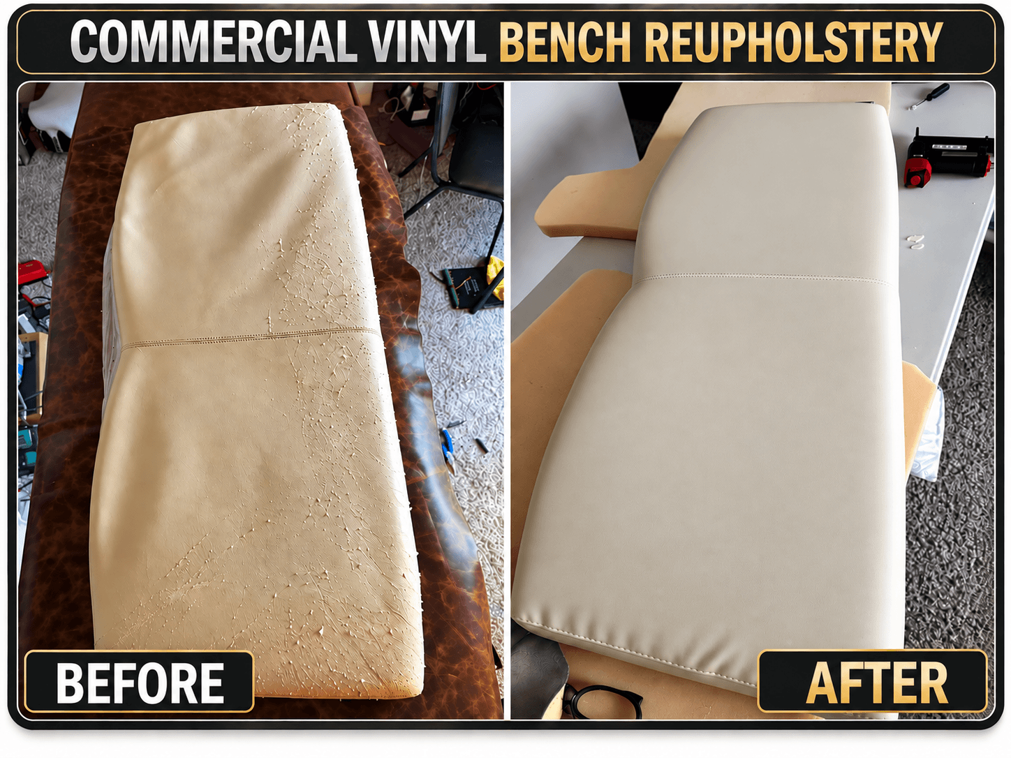Commercial Bench Upholstery Restoration before-and-after comparison