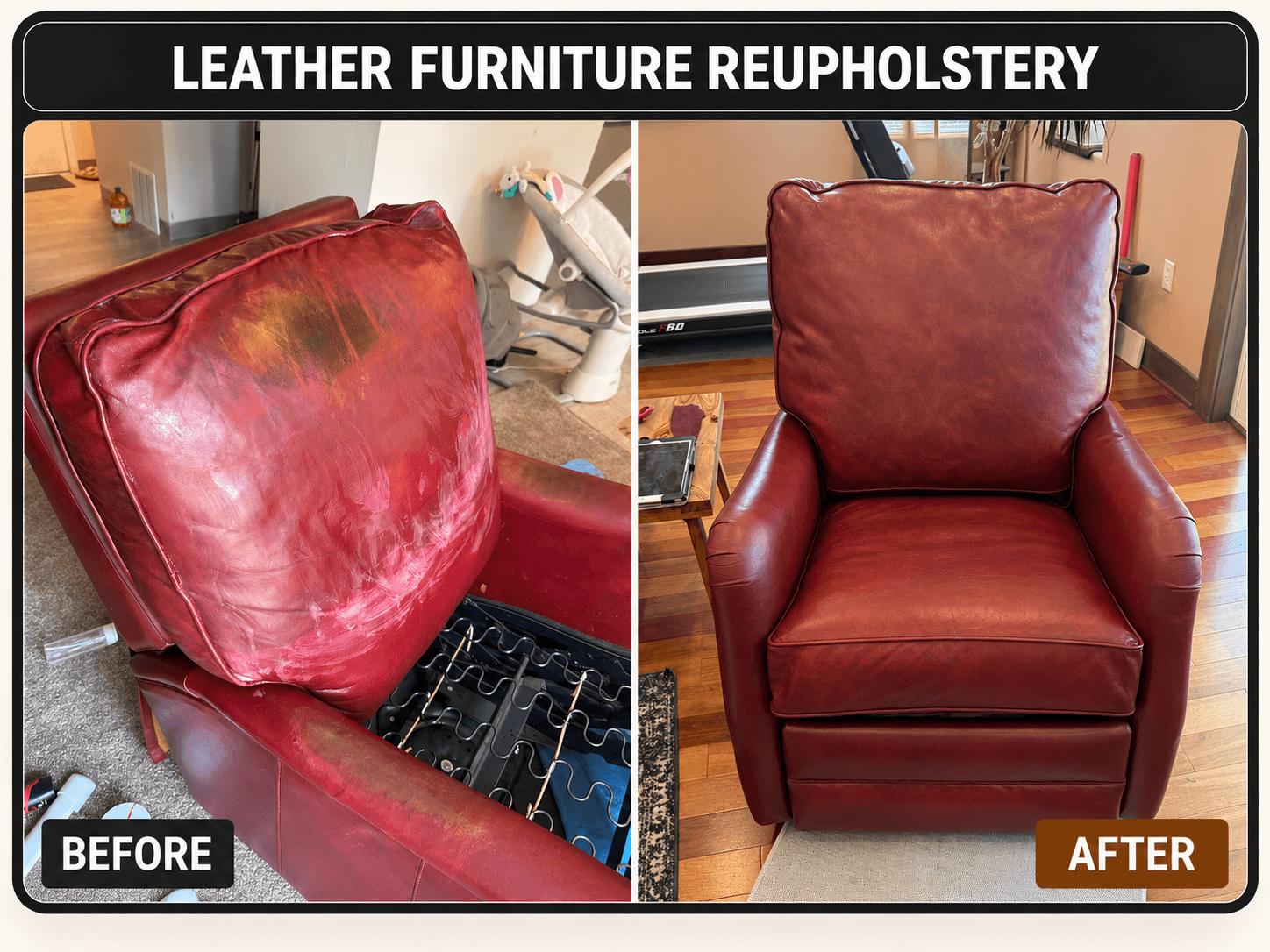 Leather Chair Reupholstery before-and-after comparison