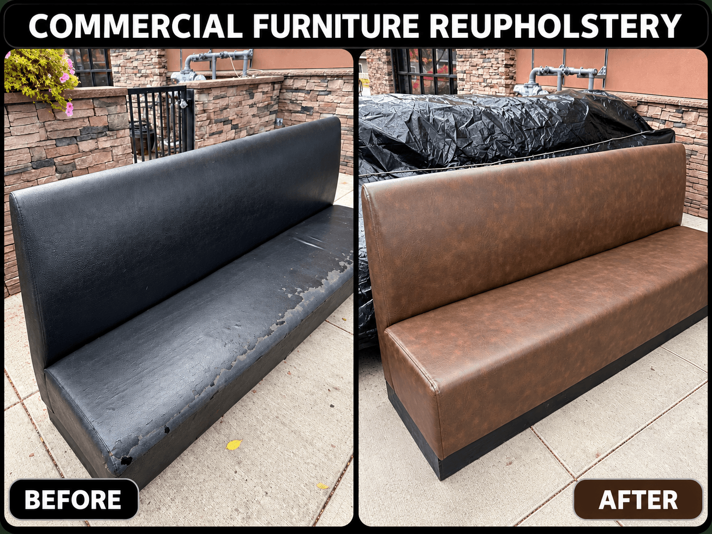 Commercial Bench Reupholstery before-and-after comparison