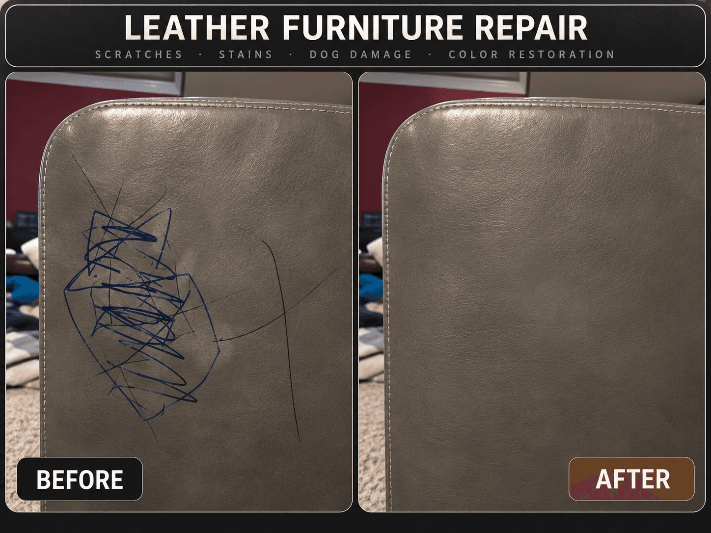 Leather Marker Removal before-and-after comparison