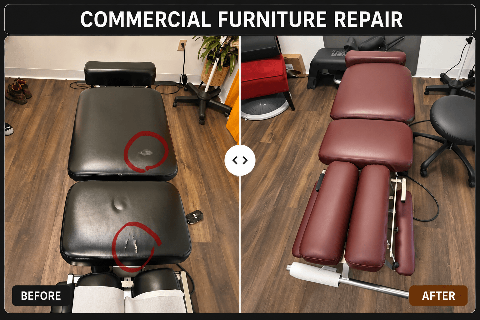 Massage Table Reupholstery before-and-after comparison