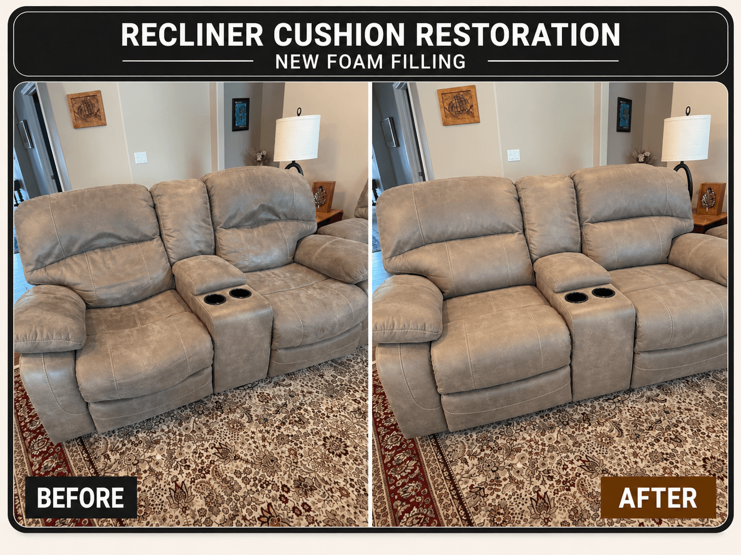 Recliner Cushion Foam Restoration before-and-after comparison