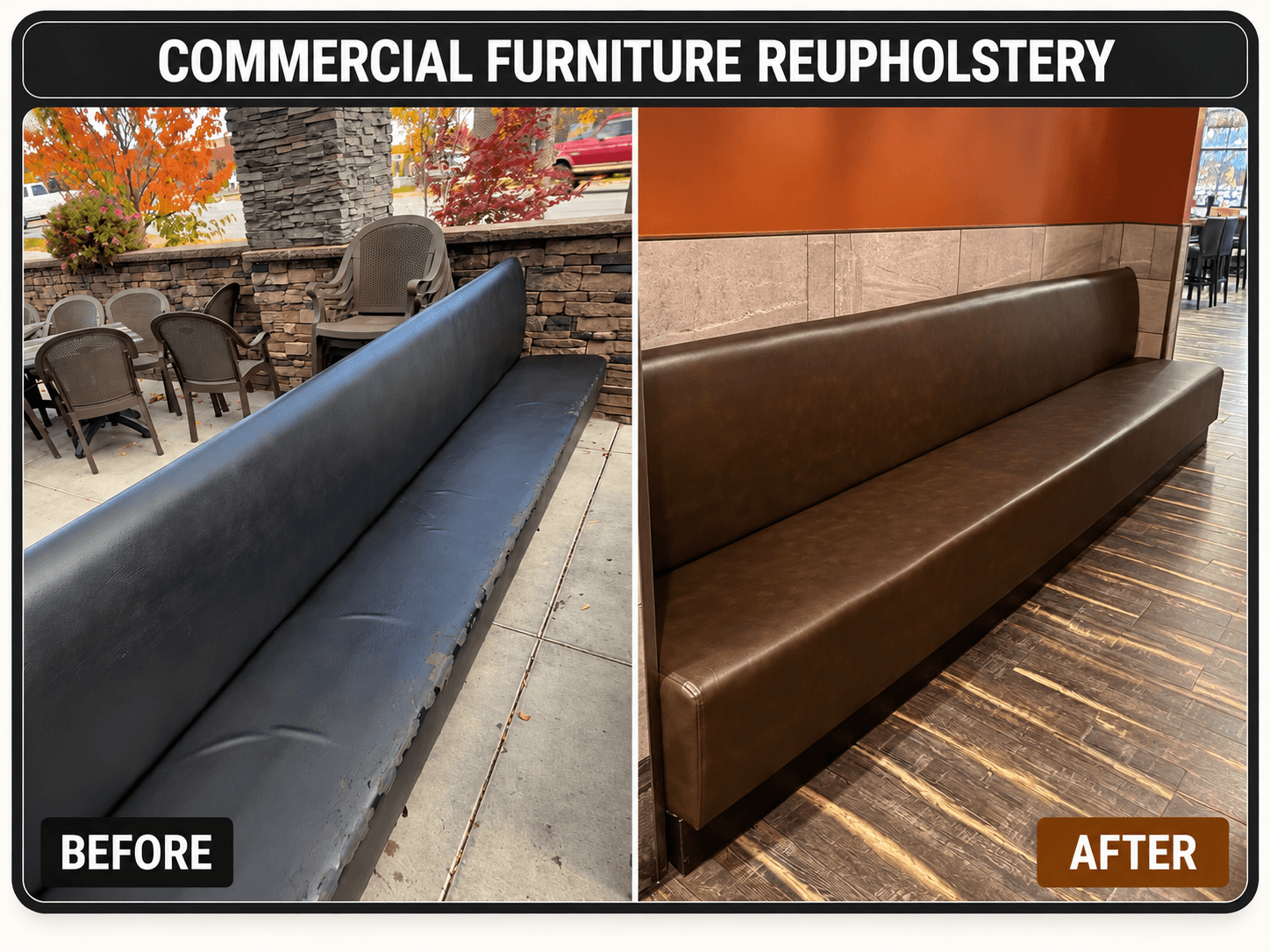 Restaurant Bench Reupholstery before-and-after comparison